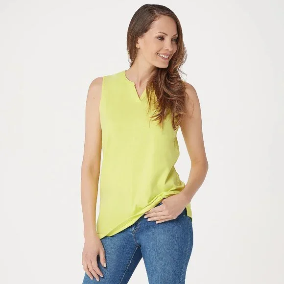 Women's Knit V-Neck Sleeveless Tunic - Hot Lime - Picture 1 of 4